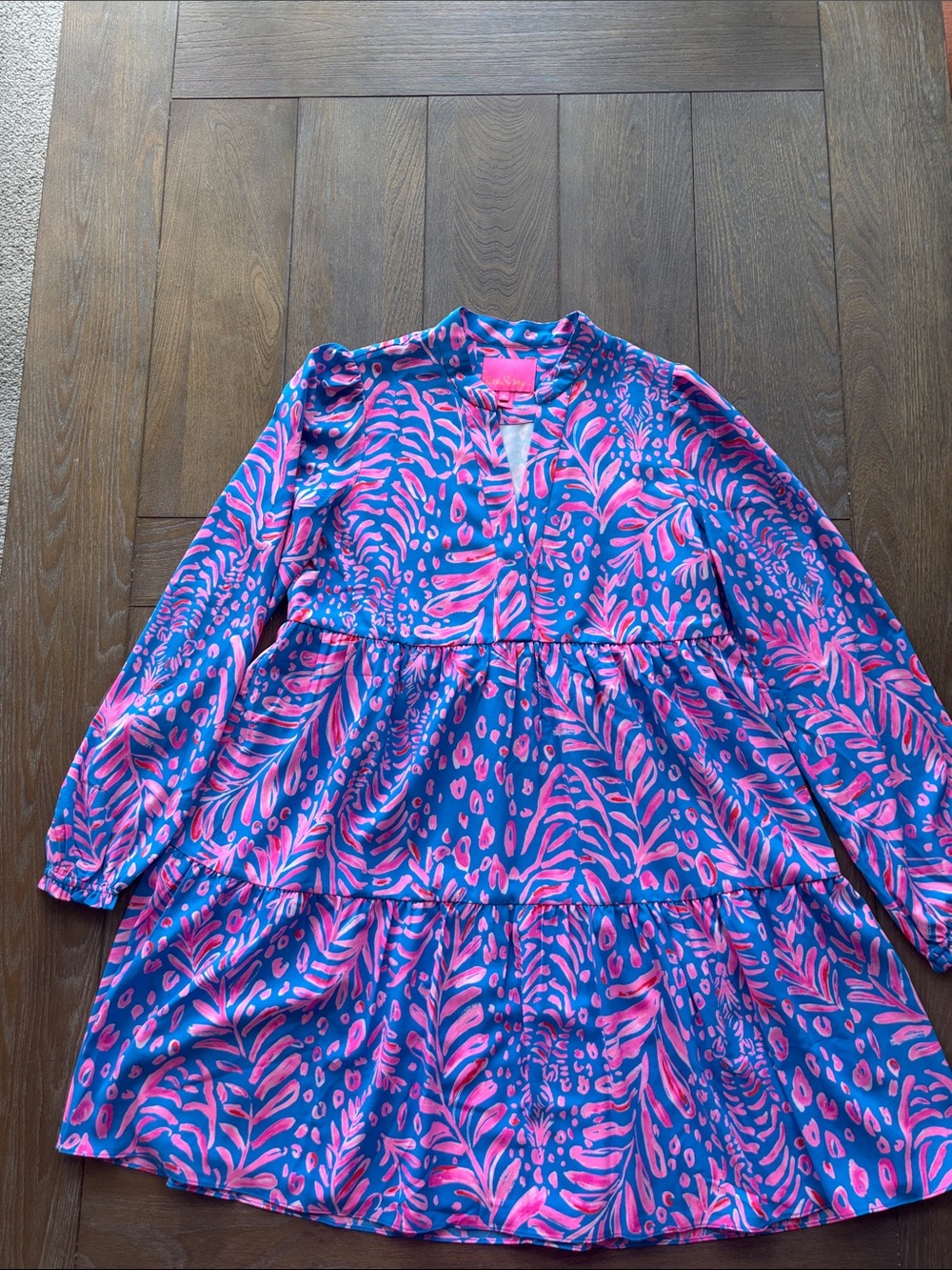 Lilly Pulitzer Blue and Pink Tiered Floral Dress